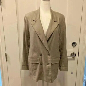 Evereve Tan Linen Double Breasted Jacket, Size M